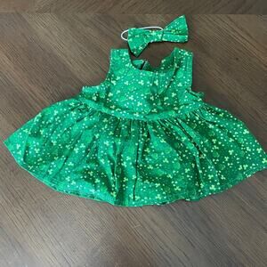Pawsenclaws Green Shamrock Dress & Bow Tie Clothing for Plush Bear Fits BABW